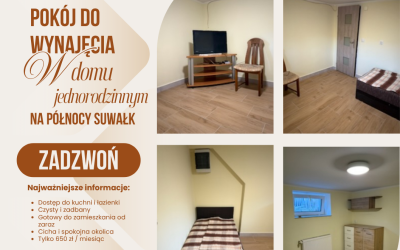 Suwałki (północna część miasta) - Do wynajęcia pokój z kuchnią i łazienką 