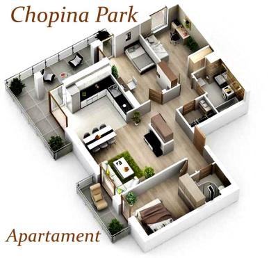 Nowy Apartament Chopina Park 82 m2, 3 pok., salon z aneksem, 2 tarasy, garaż