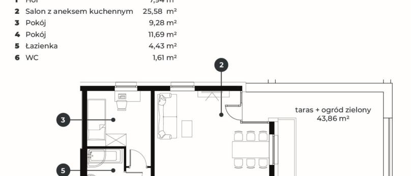 Apartament z prywatnym ogrodem, 60,53 m2, ul. Putry, Suwałki