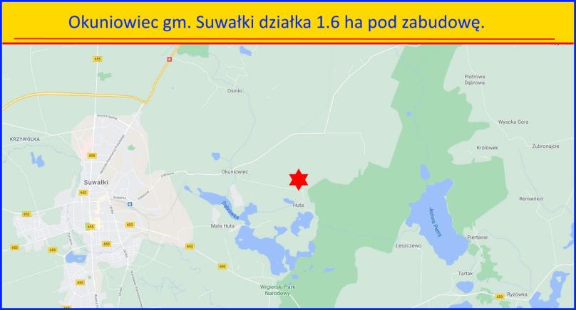 Okuniowiec gm. Suwałki działka 1.6 ha – pod zabudowę.